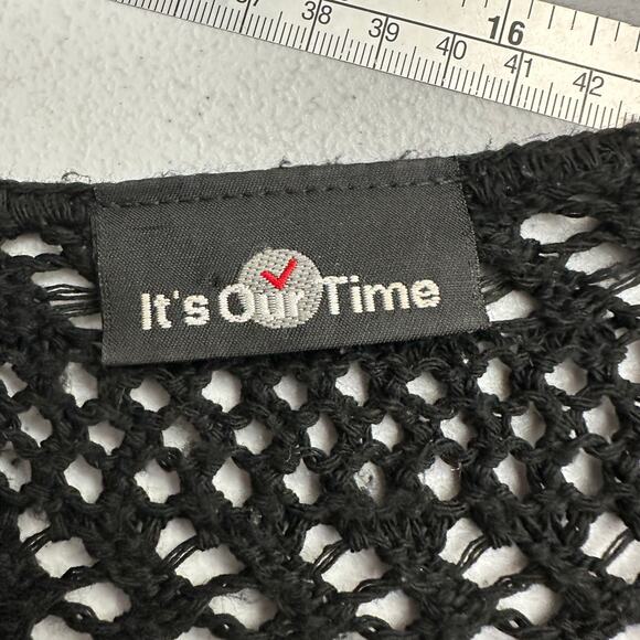 Its Our Time Women Black Crochet Tie Front Top Sz M Festival Hippie Boho Cropped - Picture 2 of 5